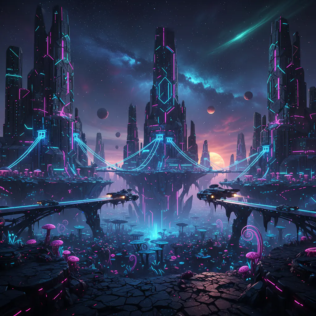 Vibrant game universe concept art